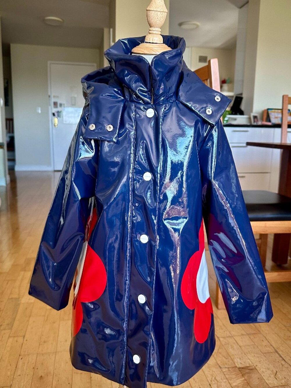 Jacadi Paris Girls Navy Patent Raincoat Floral 6A / 116cm